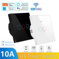 Tuya WiFi Touch Switch Light Wall Smart Switch US 110V 220V Smart Home Life Alexa Google Home 433RF WiFi Remote 1/2/3/4 Gang