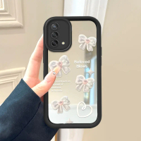 Cocok Untuk OPPO A74 A95 4G Casing HP Silikon Sederhana Sweet Stereoscopic Bowknot Cermin Anti Gores