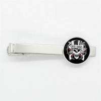 Latest Guns N Roses Rock Band Tie Clips Glass Dome High Quality Clip Punk Guns and Roses Band Logo Round Jewelry Glass Gem Clips