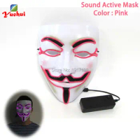 Wholesale 100 pcs 10 Color Available EL wire Mask Fashion Halloween Mask LED Gift By 3V Sound Activated For glowing party mask