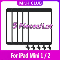 5 PCS For iPad Mini 1 A1432 A1454 A1455 Mini 2 A1489 A1490 A1491 Touch Screen Digitizer + IC Chip Connector Flex With Key Button