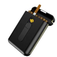 20pcs Capacity Cigarette Case with USB Electronic Lighter Cigar Holder Cigarette Lighter for Regular Cigarette Gadgets For Men