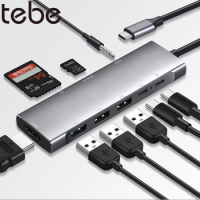 Tebe USB C Hub for iPad Macbook Air Pro 9 IN 1 Type-c to 4K HDMI-Adapter Multi USB Splitter with 3.5mm Aux SD/TF Card Reader