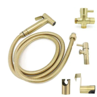Brushed Gold WC Toilet spray gun bidet sprinklers stainless steel Sprayer shower head Hook holder valve Bathroom accessories t1