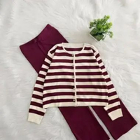 Oneset setelan rajut Ziggy bahan tebal cardigan atasan wanita. fuschia