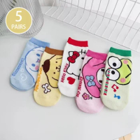 Sanrio 5 Pairs of Novel and Cute Women's Short Socks High-Quality Comfortable Soft and Breathable Gift Socks