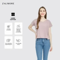 Zalmore Women Vneck Loose T-Shirt Premium LUMA Cotton - Kaos Wanita Lembut Ringan Sejuk Anti Nerawan