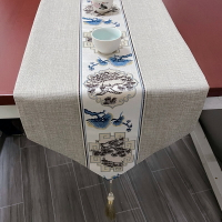桌旗新中式棉麻桌墊布藝茶席餐桌茶幾電視柜長條桌布旗布蓋布床旗