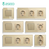 BSEED Mechanical Wall Button Switch 1/2/3Gang 1Way Wall Power Socket Glass Frame USB Type-C Charge Port Home Improvement