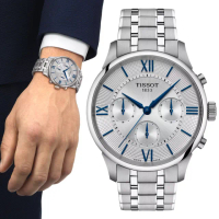 【TISSOT 天梭 官方授權】TOURELLES 杜魯爾系列 經典三眼 計時機械腕錶 618 年中慶 禮物(T1394621103800)