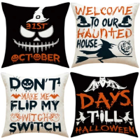 Single Side Halloween Linen Pillow Cover Household Decoration Crafts Supplies for School Office Sofa Bed Decoration