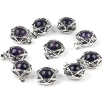 10pc Natural Stone Six-pointed Star Pendant Hollow Smart Amethyste Ball Pendulum Purple Healing Reiki Chakra Decor Crystal