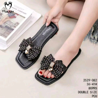 Mokaya Sandal Slop Wanita Motif pita besar Sandal Wanita elegan Nyaman