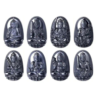 Black Obsidian Carved Buddha Lucky Amulet Pendant For Women Men Necklace Pendants Jewelry