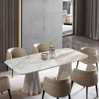 Light luxury stone dining table high-end modern marble dining table rectangular dining table