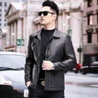High Quality Genuine Leather Jacket Men First Layer Cowhide coats real leather short Flight jacket
