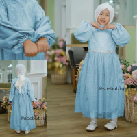 Gamis anak perempuan lebaran 2022 model gamis terbaru mewah elegan kekinian kondangan tile dot Balit