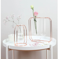 【JEN】北歐風幾何金屬透明玻璃花瓶花器花架桌面擺飾居家裝飾(小款一入)