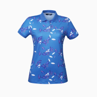 【PING】女款葉子印花短袖POLO衫-藍(吸濕排汗/GOLF/高爾夫球衫/RA22110-56)
