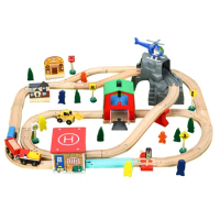 Track Set Children's Rail Car Toy Helipad Transport Cave Train Wooden Compatible With Wooden Cars 1:64 Over Three Years Old Pd06