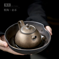 日式粗陶壺承干泡臺功夫茶具配件茶承陶瓷家用茶壺托盤儲水壺墊
