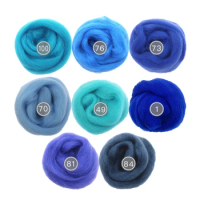 10g*8 /50g*1 Blue Color Series Felting Wool Roving Wool Fibre For Needle Felting Weaving Wool Fiber For DIY Needle Felting