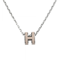 HERMES Mini Pop精工金屬H吊墜LOGO簍空橢圓形設計鉤扣項鍊(灰x銀)