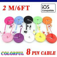 USB Data 2M Flat 8pin Flat Noodle Data Sync Charger Cable iPhoneX 8Plus 8 7Plus 7 6sPlus 6s 6 iPod Touch iPad4 300pcs/lot
