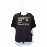 VERSACE 燙金字母方框印花黑色棉質短袖TEE T恤(女款)