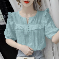 夏季女士雪紡襯衫短袖女裝新款潮上衣設計感韓版顯瘦薄款襯衣