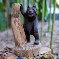 泰國進口老柚木木雕圓雕工藝品美式鄉村懷舊復古熊擺件裝飾擺件