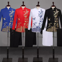 男士演出服新款中山裝舞臺男主持人服裝新中式大合唱刺繡中國風--享樂