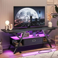 LEDwith Power Outlets Gaming TV Stand for TV Up to 65 Inch 55” TV Game Console for Living Room 20 Dynamic RGB Modes Rtv Cabinet