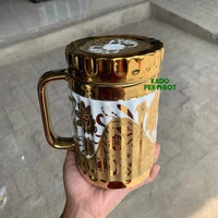 Mug Emas Fiori - Cangkir Tutup Keramik- Cangkir Emas Cantik