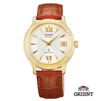 ORIENT 東方錶 ELEGANT系列 優雅鑲鑽機械女錶-白x金色框/36mm