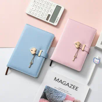 Hard Cover Heart Shaped Lock Journal PU Leather Locking with Key Personal Planner Notepad Thicken B6 Lined Travel Diary Women