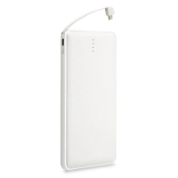 【iNeno】M12-白色 12000mAh 2孔輸出 自帶充電線 超薄名片型皮革紋免帶線行動電源(贈Apple轉接頭)