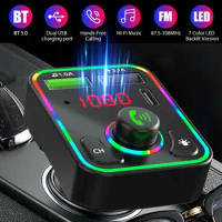 Car Handsfree Bluetooth-compaitable 5.0 FM Transmitter 2USB Fast Charger Music Player Hands-Free Audio Receiver Car Accessories