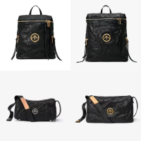 GROTTO Unisex Women's Bag Non-Genderist Pleated Italian Black Stone Backpack Pillow Bag Water Ripple