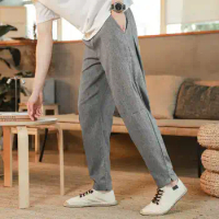 Linen Pants Men's Casual Trousers Spring and Summer Thin Loose Linen Pants Chinese Style Cotton Linen Pants Harem Pants Tide