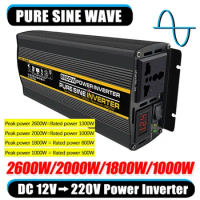 1800/2000/2600W Intelligent Digital Display Pure Sine Wave Inverter 12V TO 220V Voltage Converter Car Solar Inverter Transformer