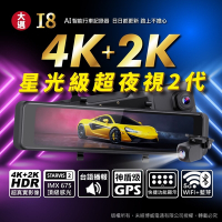 【大邁】 I8 4K+2K Sony 星光夜視第2代 HDR 區間測速+科技執法預警 5G-WiFi OTA 電子後視鏡(贈128G記憶卡)