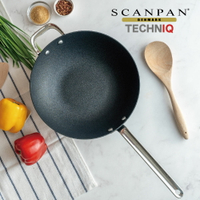 【Scanpan】TechnIQ系列 30cm單柄不沾炒鍋（無蓋／烤箱適用）+ 高拱玻璃蓋 贈 高級櫸木木鏟