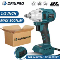 Drillpro 800N.M 2700RPM 3000W Brushless Impact Electric Wrench Cordless 1/2 inch Power Repair Tools For Makita 18V Battery New