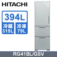 【HITACHI 日立】394公升變頻三門(左開)冰箱RG41BL 泰製-琉璃灰