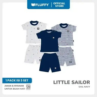 FLUFFY - Setelan Baju Bayi Oblong Pendek Celana Pendek Series Little Sailor Navy - Lembut & Standart