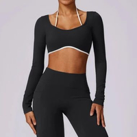 Karin Baju Kaos Lengan Panjang Olahraga Wanita Long Sleeve Yoga Pilates Gym with Cup Bra S Black
