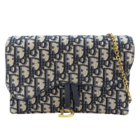 【二手名牌BRAND OFF】Dior 迪奧 藍色 緹花帆布 鍊帶 Saddle Long Wallet 肩背包