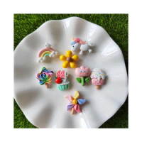 New Mini Cartoon Resin Flatback Cabochon Rainbow Cloud Unicorn Flowers Ice Cream Lollipop Candy Slime Beads For Scrapbooking DIY