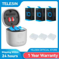 TELESIN 1750mAh Battery For GoPro 9 10 3 Slots Battery Charger TF Card Reader Storage Box for GoPro Hero 9 10 Accessories